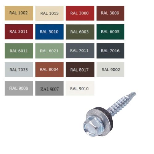 kb. DIN 7504/K Önfúró lemezcsavar, hatlapfejű (k=4.9-5.1), peremes, EPDM-mel acél (C1022) RAL6002 (levélzöld) - 4,8x19V14